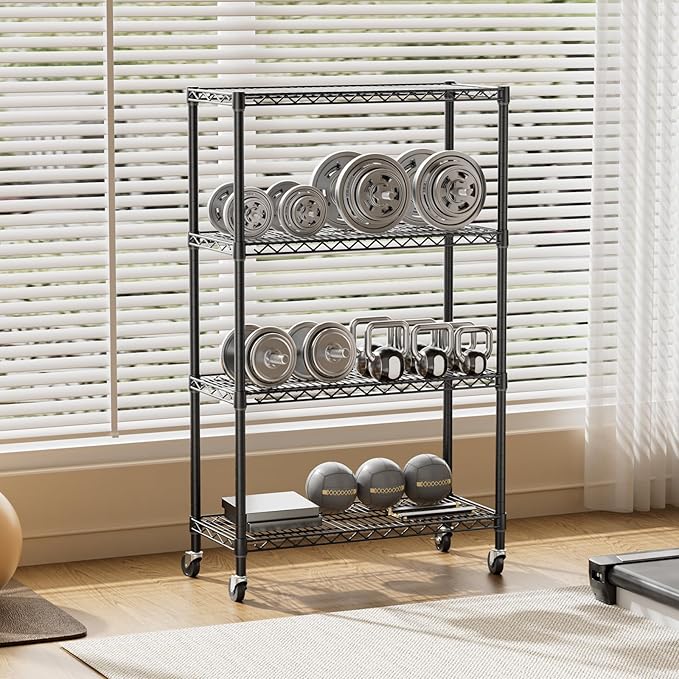 SINGAYE 4 Tier Adjustable Storage Shelf with Wheels Heavy Duty Shelving Unit Rack Shelves Wire for Garage Office Pantry Kitchen 14" Dx36 Wx58 H 1400LBS Black