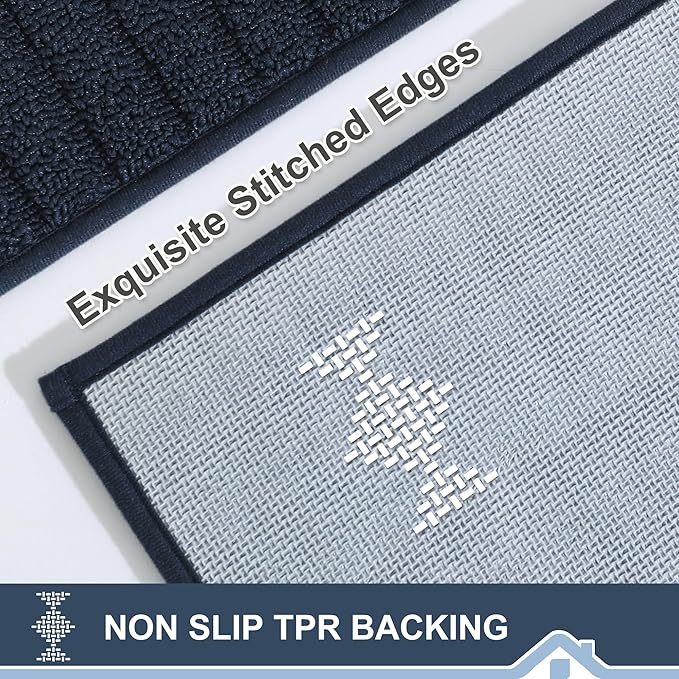 BEQHAUSE Kitchen-Rugs-Washable-Kitchen-Mats-for-Floor Non-Slip Kitchen Mats Set of 2 Absorbent Kitchen Runner Navy Blue with TPR Backing 20x30inch/20x48inch
