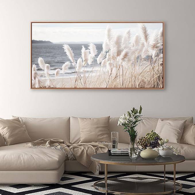 Wall Art Framed Artwork Decor Nature Canvas Art ReedSeascape Wall Decor for Bedroom Living Room Decoration Home Kitchen Office 29" x 58"