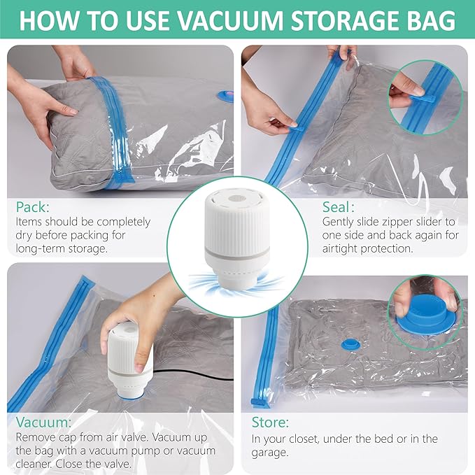 Cozy Essential 20 Pack Vacuum Storage Bags with Electric Pump, Vacuum Seal Space Saver Bags for Clothing, Pillows, Blanket, Bedding, Comforters