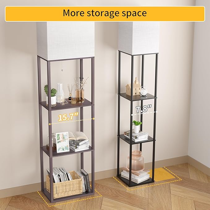 Dott Arts Floor Lamp with Shelves, Wide Floor Lamps for Living Room Display Shelf Lamps with 3 Color LED Bulb,Storage Wood Modern Floor Lamp for Bedroom Standing Lamp for Living Room Office(Walnut)