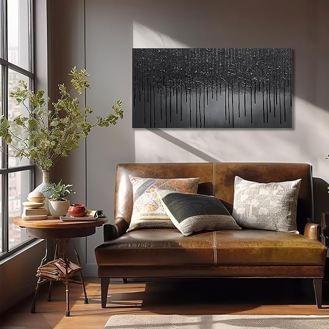 Abstract Canvas Wall Art for Living Room Black Painting Wall Art for Bedroom Modern Wall Decor for Office Size 20 x 40 Inch