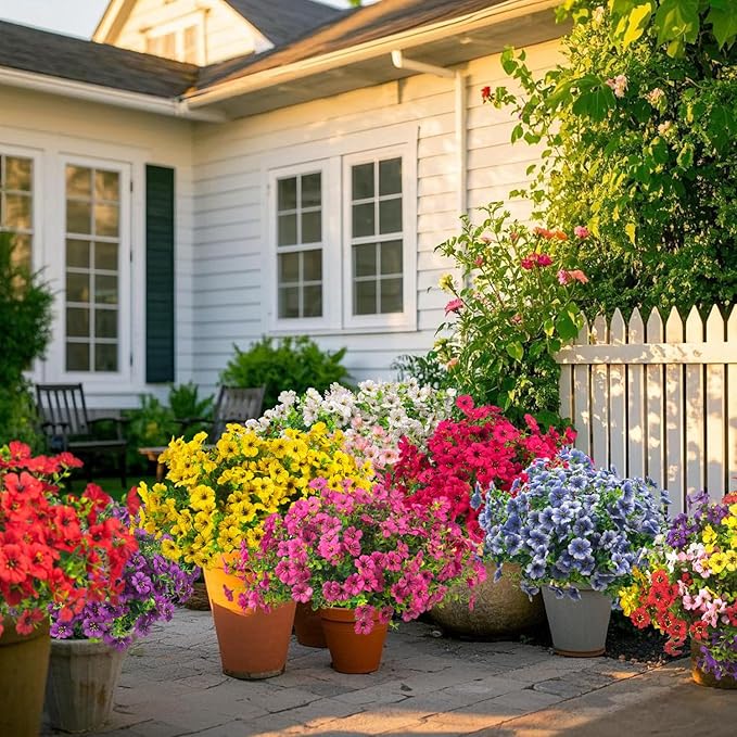 Artificial Fake Flowers for Outdoor Spring Decoration, 16 Bundles Faux Silk Colorful Daisy UV Resistant Realistic for Outside Porch Patio Home Yard Garden Planters Pots Window Box (Rose Red)