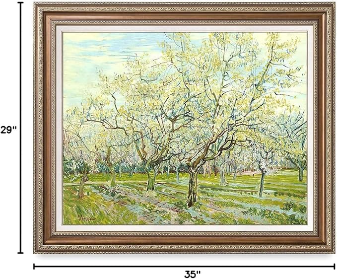 DECORARTS - The White Orchard, Vincent Van Gogh Art Reproduction. Acid Free Cotton Canvas Giclee Print w/Bronze Frame&Mat for Wall Decor.