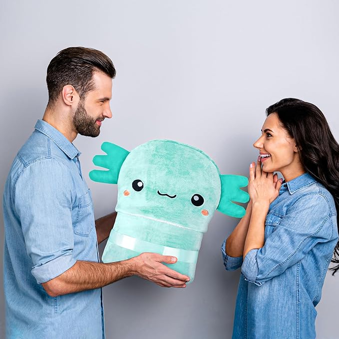 Axolotl Wearable Hooded Blanket for Adults - Super Soft Warm Cozy Plush Flannel Fleece & Sherpa Hoodie Throw Cloak Wrap - Axolotl Gifts for Women Adults and Kids