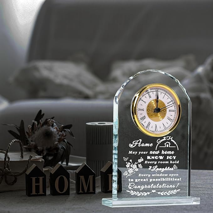 Qianwei House Warming Gifts New Home - Crystal Clock New Home Gifts for Home Decor with Led - Best Unique Housewarming Decor Gift Ideas for New House Homeowner Men Friend Family