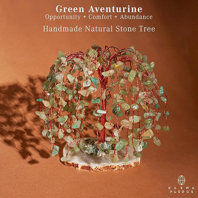 Green Aventurine Healing Crystal Tree of Life, Home and Office Desk Decor, Feng Shui Bonsai Trees for Postive Energy, Money, Good Luck, Christmas Decor, Spiritual Birthday Gifts for Women, Mom