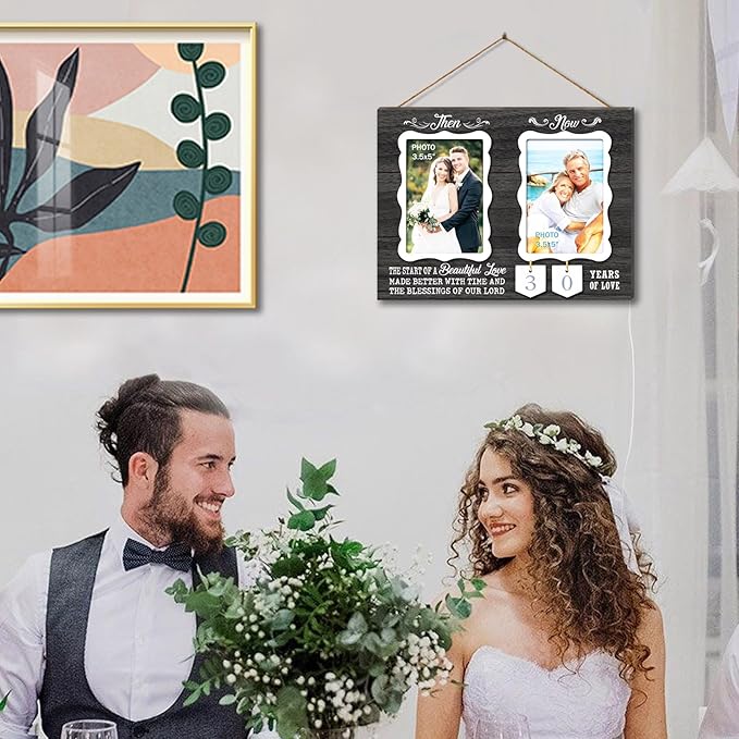 Then & Now Double Picture Frame Holds 3.5x5 Inches,1-99 Years of Love Anniversary Wedding Marriage Gifts for Couples - Christian Home Bedroom Decor for Wife and Husband