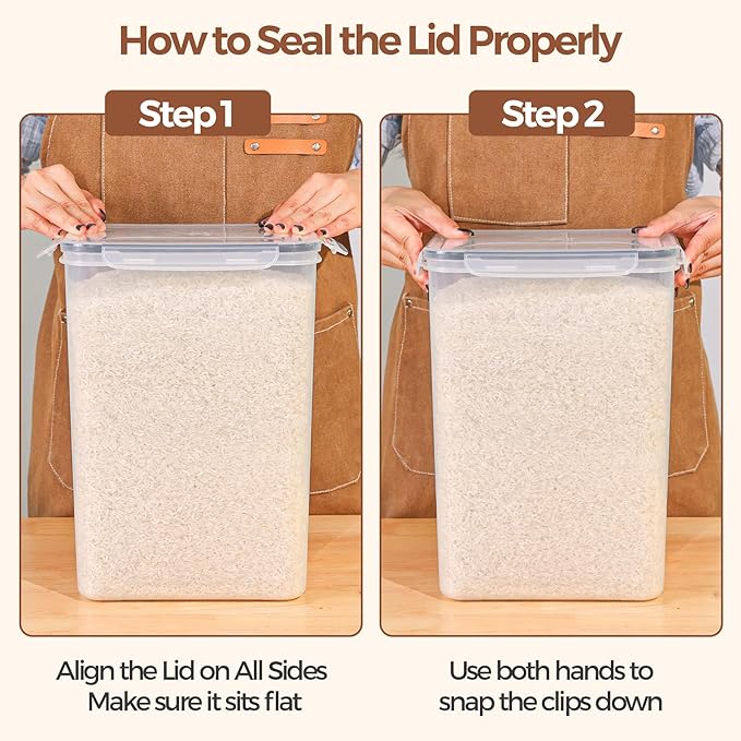 ComSaf Rice Container Set of 2(9.5L/321OZ), Large Airtight Food Storage Containers with Lid and Rice Washer, Plastic Canisters Sets for The Kitchen, Pantry Organizers for Flour, Cereal and Cooking