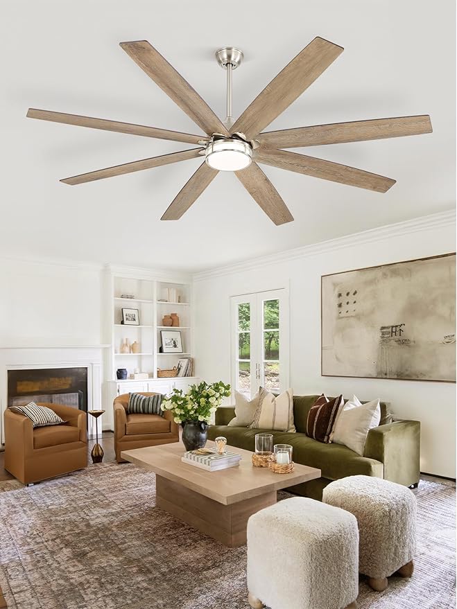 72 Inch Ceiling Fans with Lights, Large Farmhouse Ceiling Fans with Remote, Walnut&Gray Ceiling Fan Fixtures with Bright LED Light for Living Room, Bedroom, Kitchen