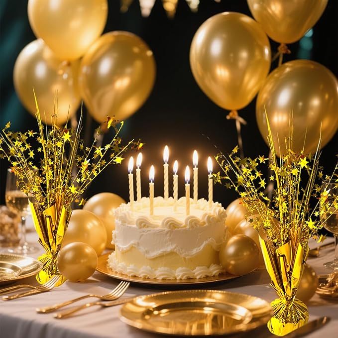 6 Pack Metallic Foil Spray Centerpiece Star Table Decoration Burst Table Centerpieces for Birthday Wedding Anniversary Graduation Holiday Party Supplies Decor, Gold