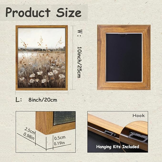 KBKBART Vintage Wall Art Framed, Retro Countryside Autumn Wildflower Field Landscape Canvas Painting Farmhouse Decor Wall Art, Rustic Fall Landscape Bathroom Wall Decor for Bedroom Living Room,