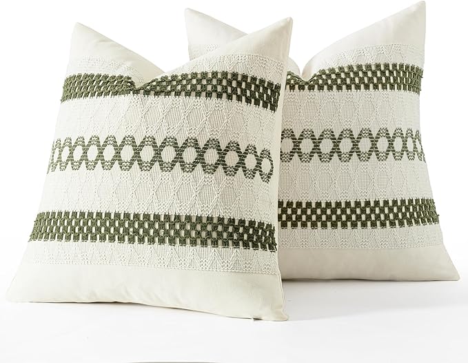 MIULEE Set of 2 Moss Green Boho Decorative Pillow Covers 20x20 Inch Farmhouse Rustic Couch Throw Pillows Modern Summer Cotton Cushion Covers Retro Cute Macrame Woven Home Decor for Bed Sofa Chair