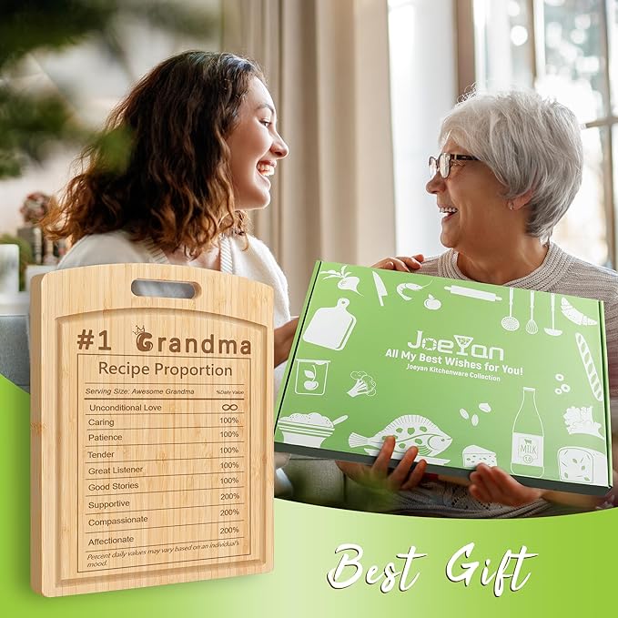 Joeyan Grandma Birthday Recipe Cutting Board Gift from Granddaughter Grandson, Personalized Christmas Granny Engraved Kitchen Present, Large Size, Heavy Duty, 16x12x0.8"