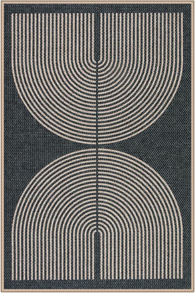 Lahome Rainbow Easy Jute Rug, 32"x48" Door Mat Black Indoor Outdoor Neutral Entryway Rug, Farmhouse Non Slip Non Shedding Lightweight Kitchen Mats for Floor Entrance