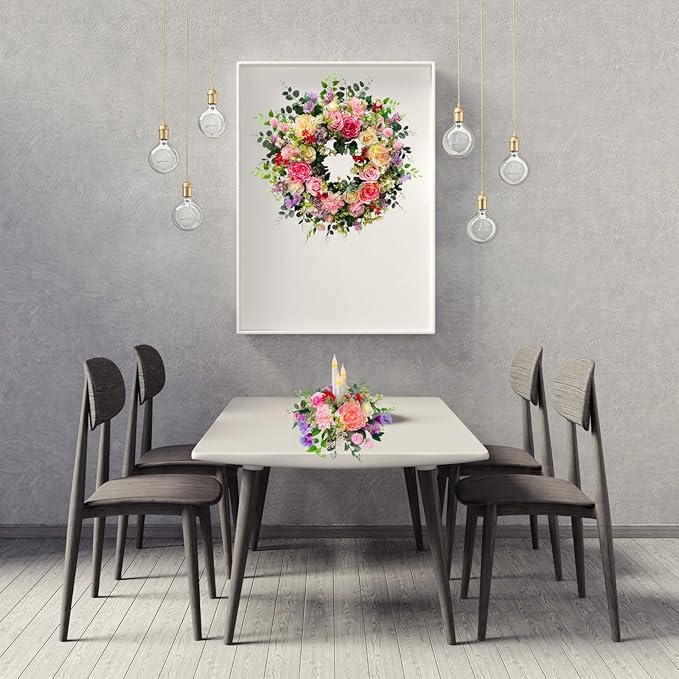 Spring Summer Floral Arrangement Centerpiece for Table with Artificial Peonies Flowers Rose Morning Glory Taper Flameless Candles for Dining Room Wedding All Season