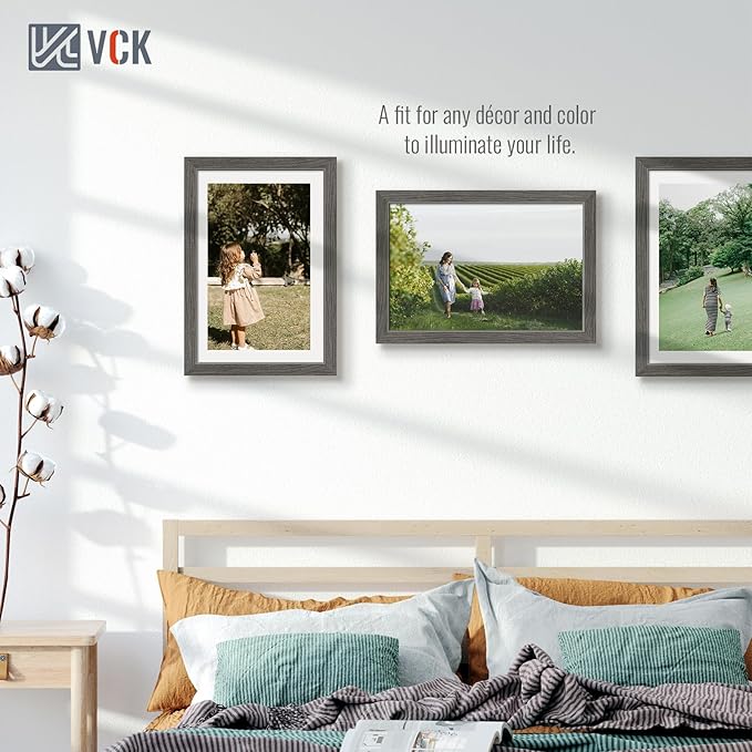 VCK 12x18 Frame Set of 3, Gray Solid Wood Poster Picture Frame, Exclusive Wood Grain, Wall Gallery Frame