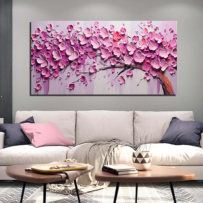 Zoyotago Pink Tree of Life Wall Art for Living Room Flower Picture for Bedroom Office Girls' Room Decor Modern Artwork Canvas Prints 29"x58"