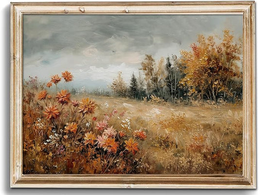 uniro Vintage Fall Landscape Wall Art Prints, Farmhouse Wall Decor Fall Wildflower Wall Painting Canvas Prints, Antique Autumn Nature Scenery Decor, Countryside Painting Picture Artwork for Bedroom Bathroom Kitchen decor ( 8" x 10"-UNFRAMED)