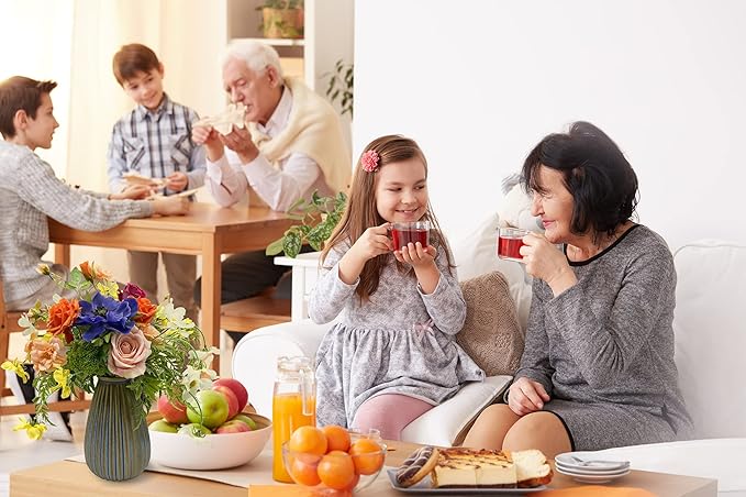 Artificial Faux Flowers in Vase, Silk Flower Arrangement Artificial Floral Centerpiece, Table Centerpieces for Dining Room Home Decor Valentine's Day Gift (Spring)