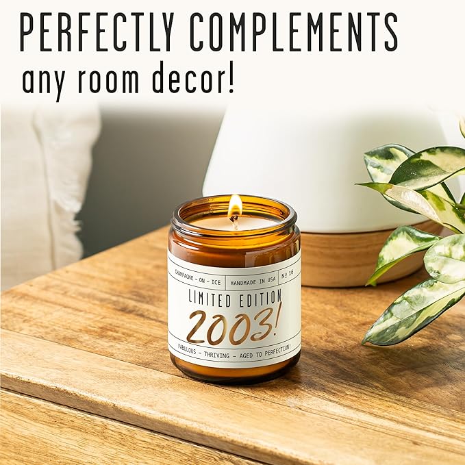 22nd Birthday Gifts for Women - 'Limited Edition 2003' Soy Candle, w/Champagne on Ice I 22 Birthday Gifts for Women I 22rd Gift for Her Ideas I 9oz Reusable Jar, 50Hr Burn, Made in USA