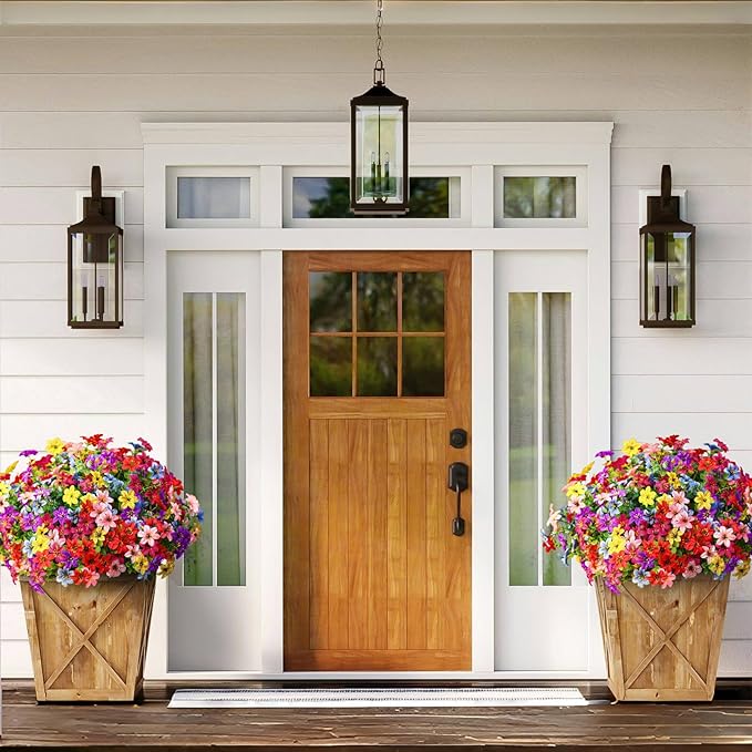 SHareconn Artificial Flowers for Outdoors Spring Decoration, Fake Silk Realistic Faux Plants UV Resistant for Outdoor Planter Porch Patio Summer Outside Decor,20 Bundles,RedRosyPurpleBlueYellowPink