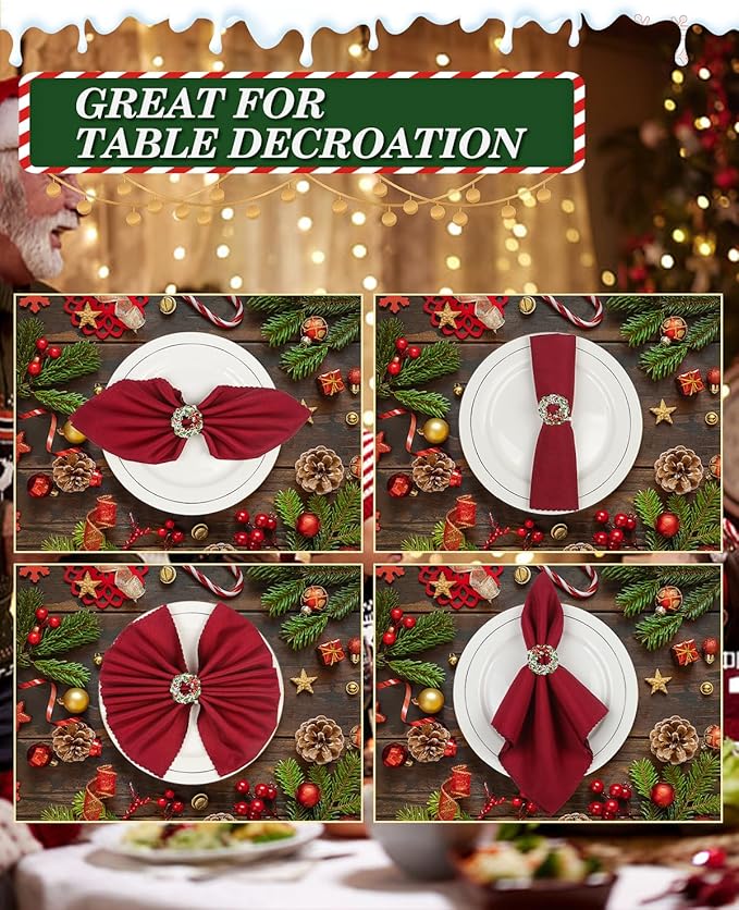 KPOSIYA Christmas Napkin Rings Set of 12, Silver Napkin Rings Holder Serviette Buckles for Holiday Dinning Table Setting-Wedding Receptions, Thanksgiving and Party Dinner Parties