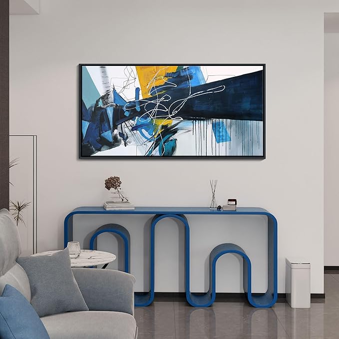 KLAKLA Large Abstract Canvas Wall Art for Living Room - Blue and white Framed Wall Decor Living Room Picture Artwork for Office Bedroom Decorative Paintings