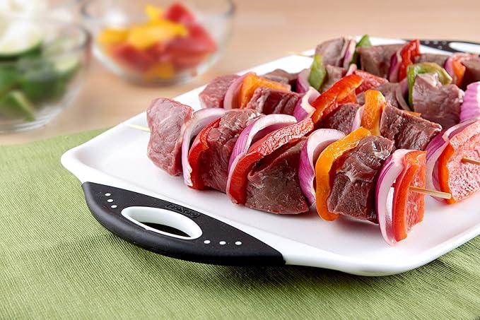 Dexas Chop & Serve Cutting Board, 12.5 by 20 inches, White with Black Handles (329-32-25)