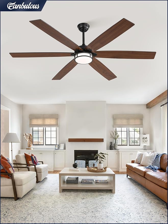 65 Inch Ceiling Fans with Lights, Farmhouse Large Ceiling Fans with Remote, Black&Brown Modern Ceiling Fan with LED Light, Quiet DC Motor for Living Room, Bedroom, Kitchen, Indoor