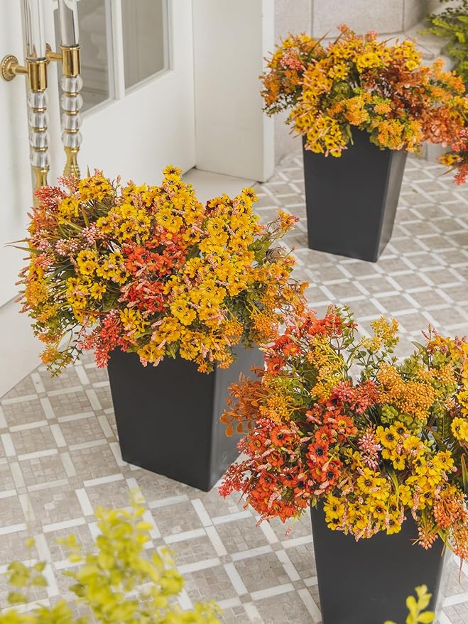 10pcs Fall Artificial Outdoor Branch with Sunflower Daisy for Indoor Outside Hanging Plants Garden Porch Window Box Home Wedding Farmhouse Décor