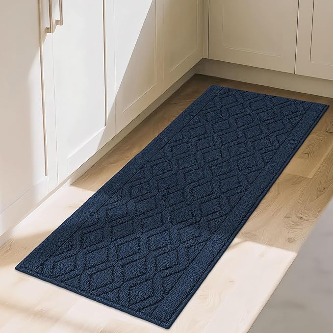COSY HOMEER-Kitchen-Rugs-and-Mats 20"x48" Non Slip Kitchen Mats for Floor Absorbent Washable Kitchen Runner Standing Floor Mat for Sink Mat,Entry,Laundry,Polypropylene,Navy Blue