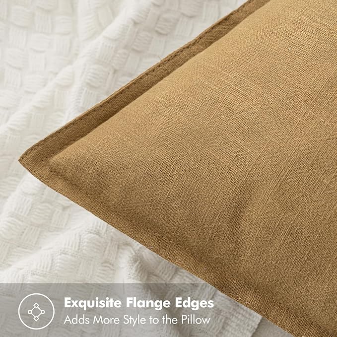 MIULEE Decorative Linen Pillow Covers 16x16 Inch Mustard Yellow Boho Farmhouse Neutral Couch Throw Pillows for Bed Pack of 2 Accent Modern Pillowcase Summer Sofa Livingroom Home Decor