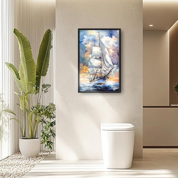 Lovira Nautical Sailboat Large Wall Art Sailing Ocean Coastal Canvas Wall Decor Seascape Pictures Prints Painting Framed Vertical Artwork for Living Room Bedroom Bathroom Kitchen Office 24"x36"