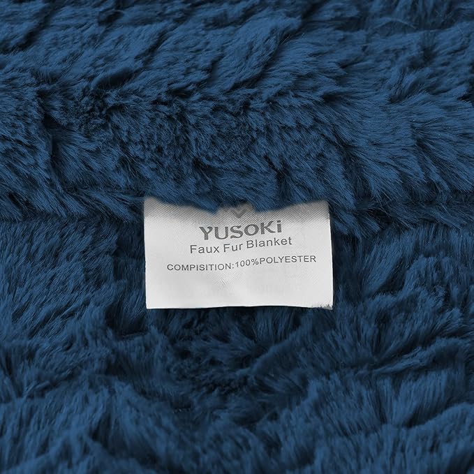 YUSOKI Luxury Faux Fur Twin XL Blanket for Twin XL Bed 2 Layers,5.2lb,All Ages,Home Decoration Without Pillows(Navy Blue,63"x90")