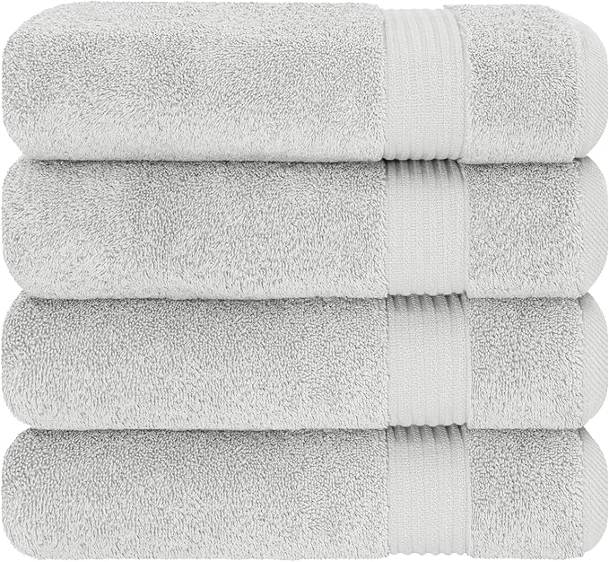 Cotton Paradise 4 Piece Turkish Bath Towels for Bathroom, 100% Cotton Extra Large Soft Plush Towels Bathroom Set, Silver Grey