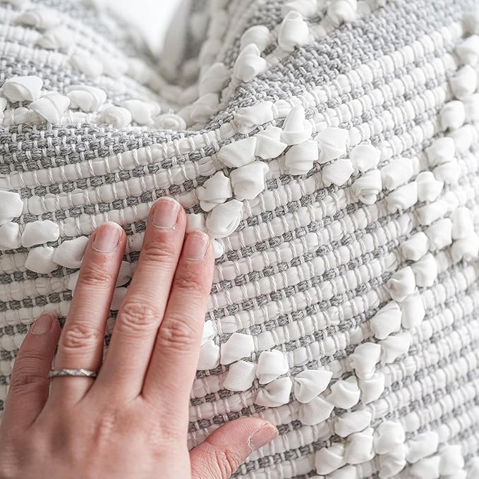 Gray White Decorative Throw Pillow Cover 20X20, Boho Accent Pillow for Couch, Square Modern Farmhouse Pillowcase for Living Room Couch Sofa Cushion Home Décor (Pack of 1)