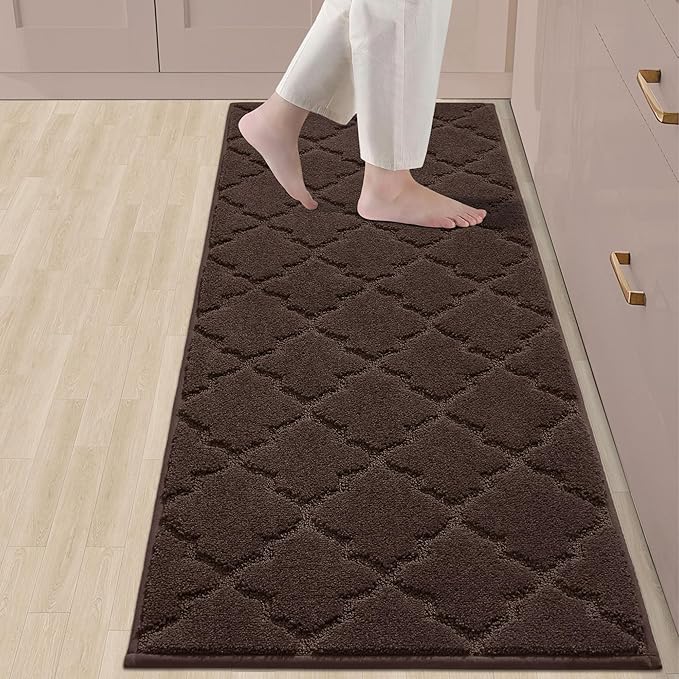 COSY HOMEER Soft Kitchen Floor Mats for in Front of Sink Super Absorbent Kitchen Rugs and Mats 20"x59" Non-Skid Kitchen Mat Standing Mat Washable,Polyester,Brown
