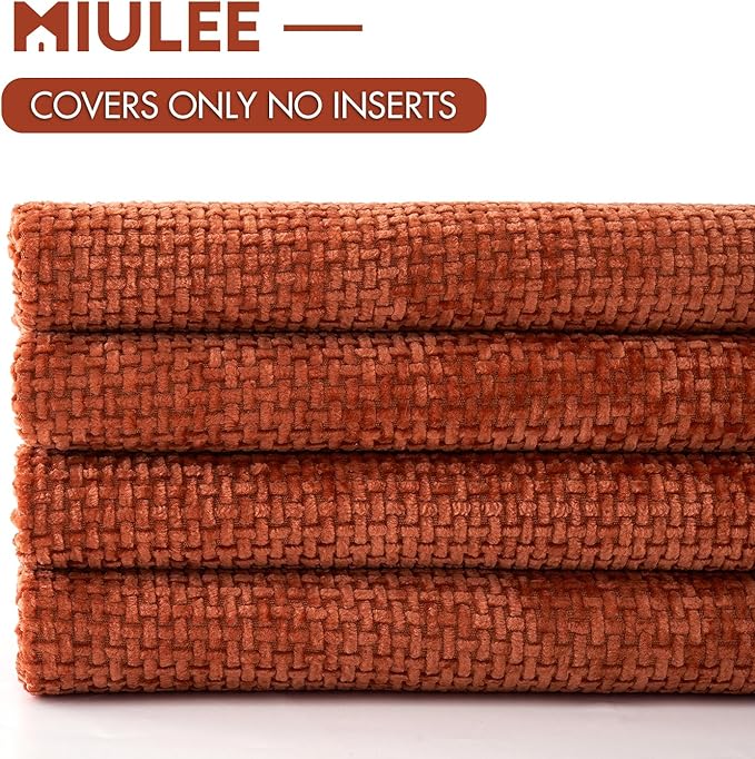 MIULEE Fall Pack of 4 Couch Throw Pillow Covers 16x16 Inch Burnt Orange Soft Decorative Chenille Pillow Covers Farmhouse Accent Cushion Covers for Boho Home Decor Sofa Bedroom Living Room