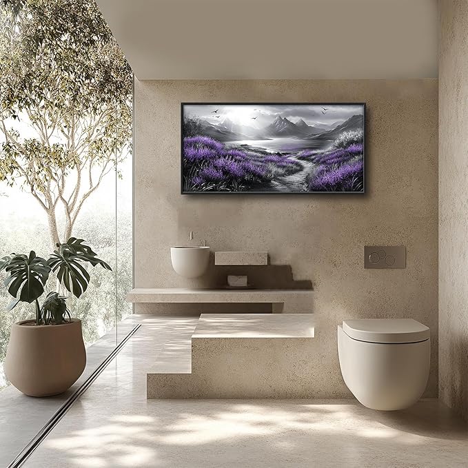 Olivine Large Wall Art, Landscape Pictures Wall Decor, Black And White Mountain Painting, Purple Nature Scenery Canvas Prints, Framed Artwork for Living Room Bedroom Bathroom Office Home 60"x30"