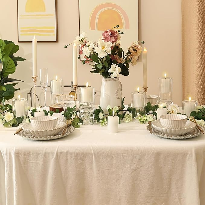 NURADA Flameless Candles with Remote Timer - Glass Real Wax 3D Wick LED Pillar Votive Candle Set Battery Operated Flickering Light for Home Christmas Decoration - White 3 Pack