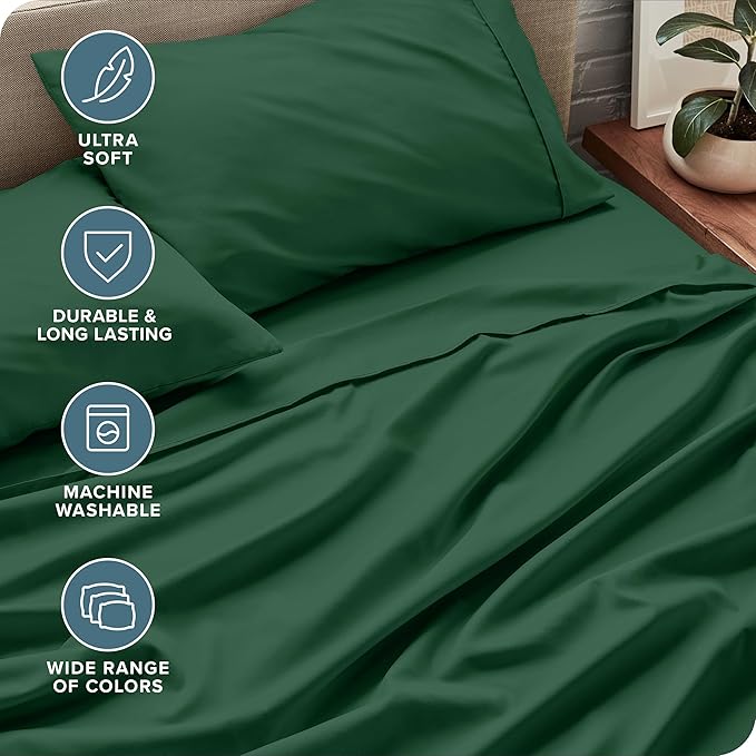 Bare Home Split California King Sheet Set - 1800 Ultra-Soft Microfiber Bed Sheets - Double Brushed - Deep Pockets - Easy Fit - 5 Piece Set - Bed Sheets (Split Cal King, Forest Green)