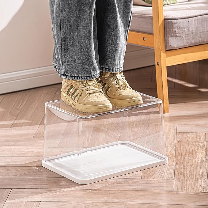 Clear plastic storage bins with LIDS-3packs,storage containers for snacks, cosmetics, books, dog food, Storage Organizer for Nursery,Kitchen, Living room,Bedroom, Bathroom, Office (Clear-White Lid)