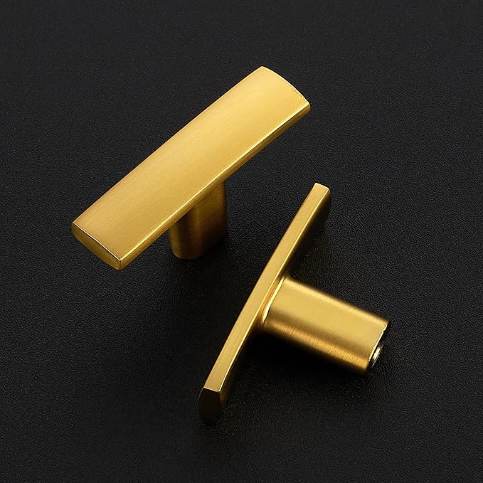 10 Pack Gold Cabinet Knobs - Curved Cabinet Pulls Brushed Brass Knobs for Kitchen Cabinet Drawer Solid Dresser Knobs for Cabinet Hardware 1-3/4in Length Single Hole