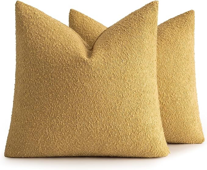 MIULEE 20x20 Inch Decorative Pillow Covers for Couch Bed Set of 2 Textured Boucle Neutral Throw Pillows Gold Accent Solid Cushion Pillowcase Cozy Soft Sofa Livingroom Home Decor