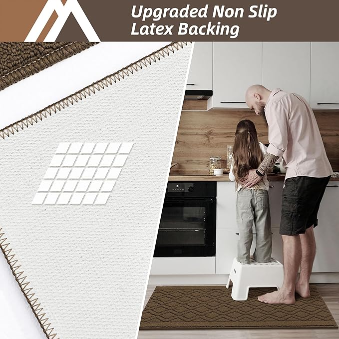 COSY HOMEER-Kitchen-Rugs-and-Mats 20"x48" Non Slip Kitchen Mats for Floor Absorbent Washable Kitchen Runner Standing Floor Mat for Sink Mat,Entry,Laundry,Polypropylene,Brown
