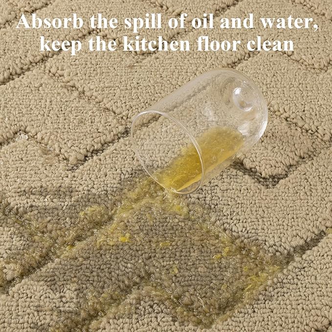 hicorfe Kitchen Rugs and Mats Sets,Super Absorbent Polypropylene Non-Slip Rug,Soft Comfort Floor Mat,Washable for Kitchen,Hallway,Office,Sink,Laundry(24" x 35",Beige)