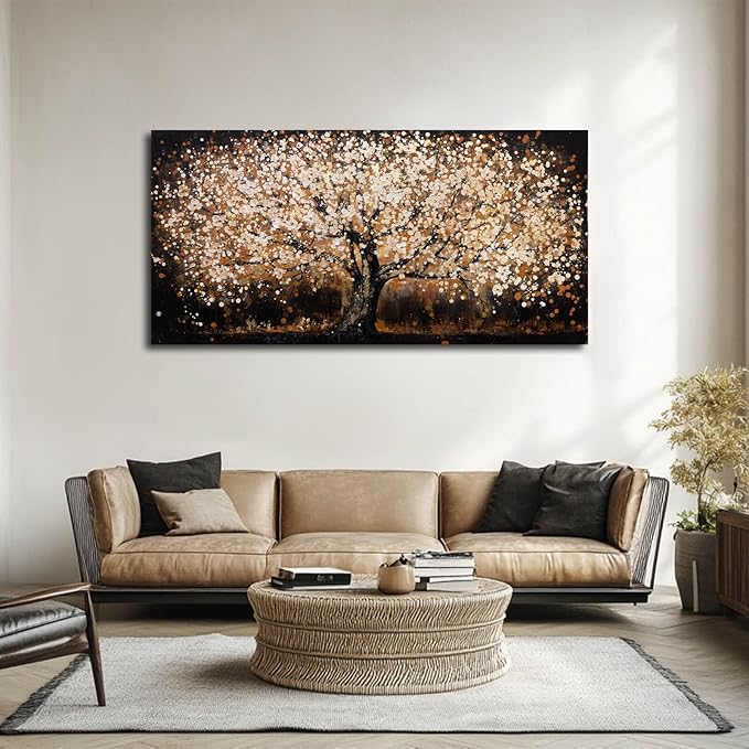 Plant Pictures Wall Art Flower Tree Painting Large Artwork Gold Hanging Decor 29"x58" Wall Decorations for Living Room Kitchen Art Posters