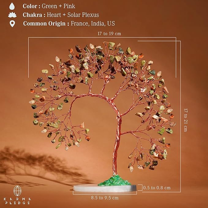 Unakite Healing Crystal Tree of Life for Home and Office Decor, Positive Energy, Wealth, Good Luck, Reiki Healing Crystals and Stones, Handmade Feng Shui Decoration, Birthday Gifts for Women, Mom