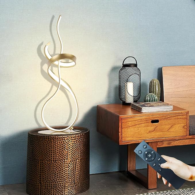 Gold Art Spiral 24W LED Table Lamp with Touch Remote Dimmer, 22" Unique Creative Stylish Smart Lamp, LED Desk Lamp for Dining Room, Bedroom, Bedside, Restaurant, Bar (Gold)
